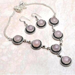 New Rose quartz sterling silver necklace & earrings